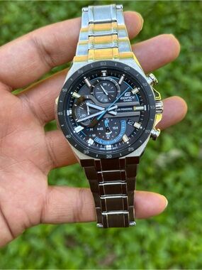 Casio Edifice Stainless Steel Watch - Black & Blue Accents Mens Watch